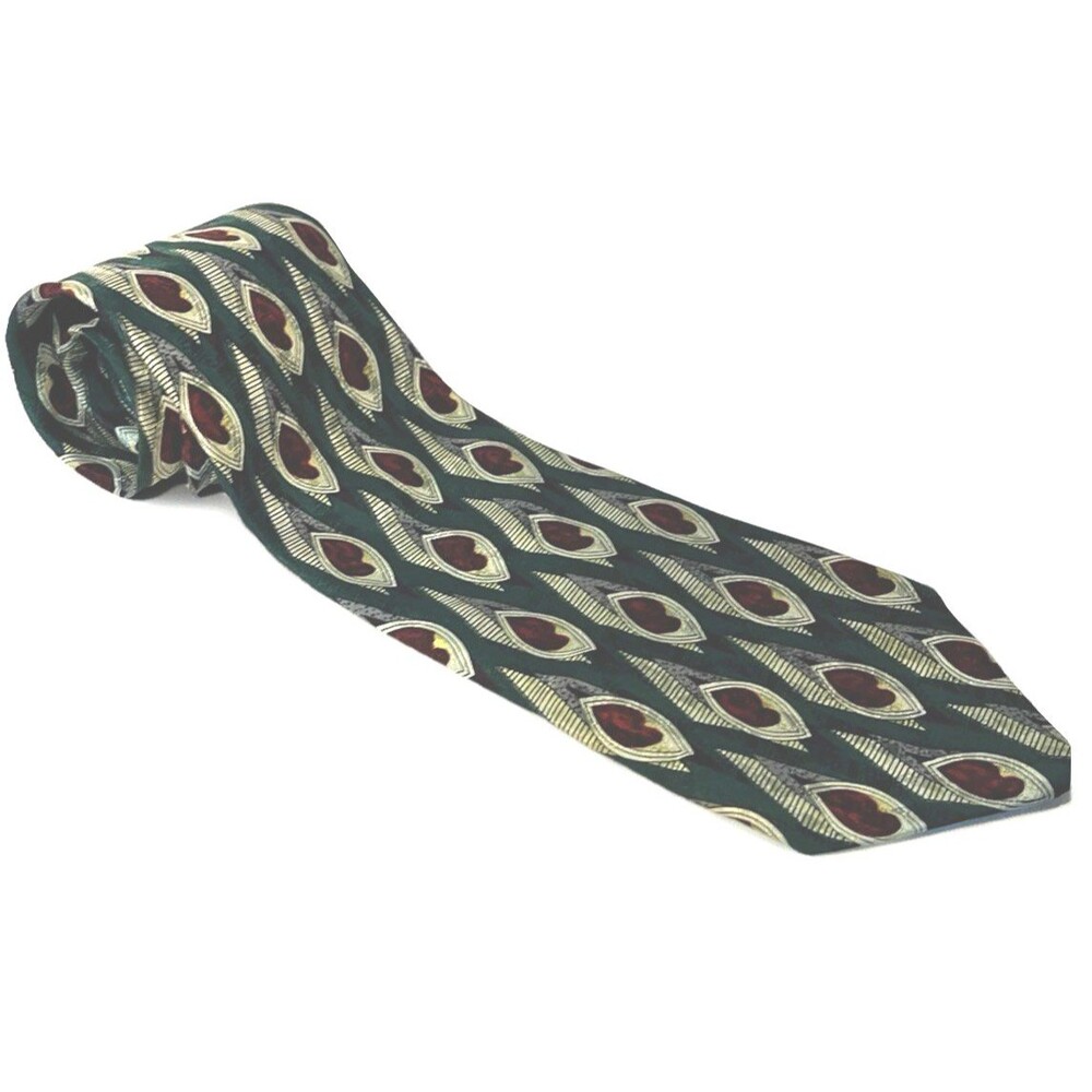 Talbott Studio Mark Shale Silk Tie Peacock Feather Green Burgundy USA Wide - Picture 2 of 7
